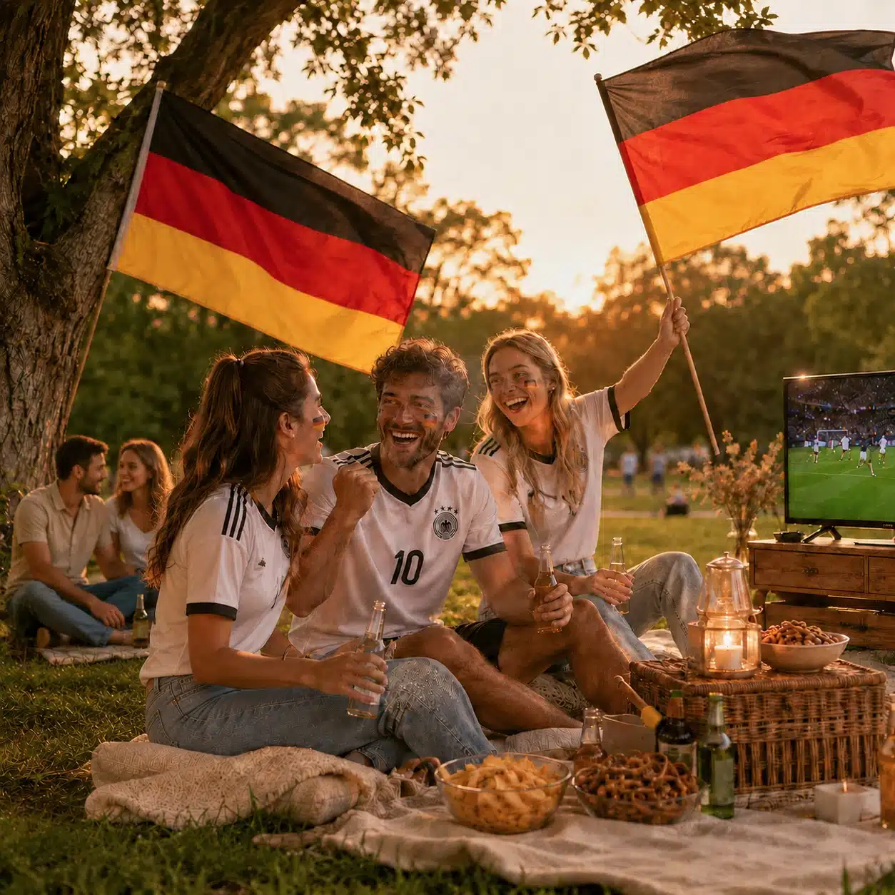 Stabfahne Deutschland beim Public Viewing im Park