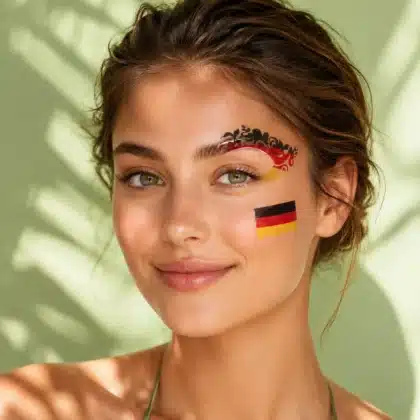 Deutschland Tattoo auf der Wange einer Frau